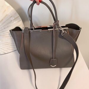 Fendi Gray Leather Tote Bag